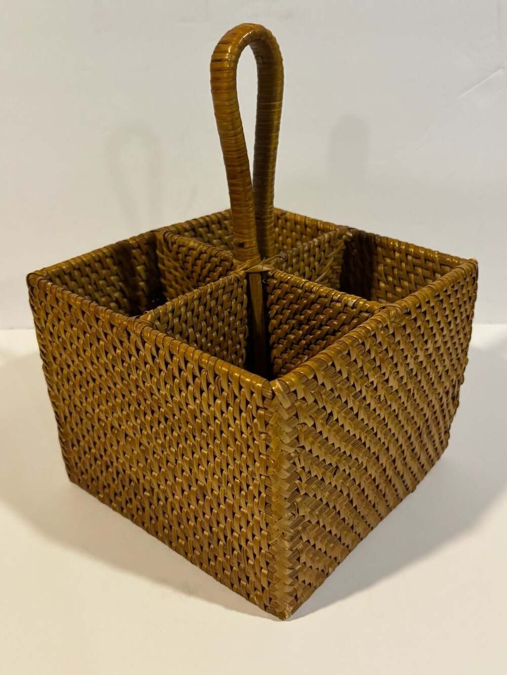 Kouboo Loma Rattan Bottle Caddy with Handle 4 Utensil Organizer Honey Brown